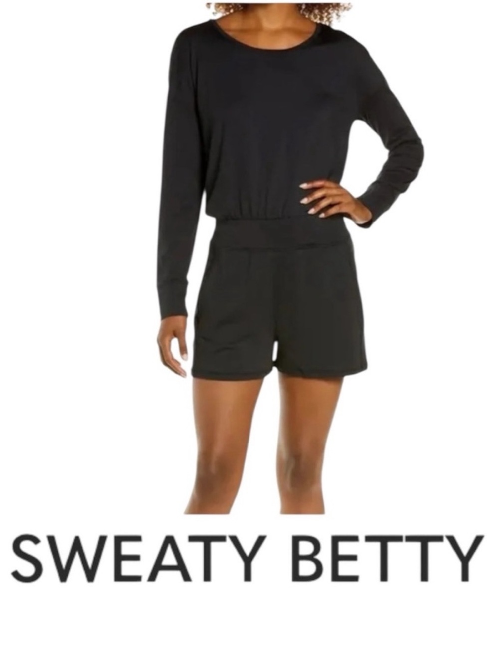 Sweaty Betty London Black Gary long sleeve romper Size Small